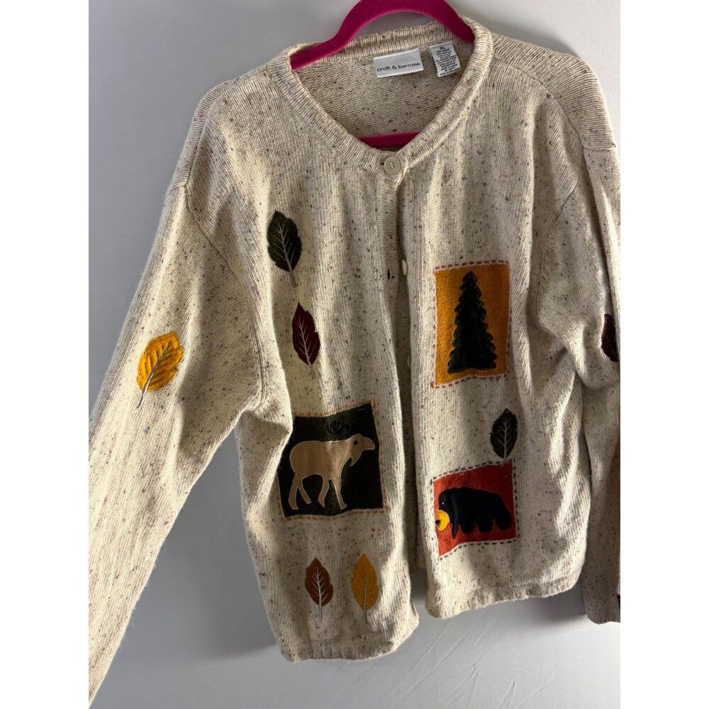 Craft & Barrow XL Woodland Appliqué Cardigan Wool Angora Bear Moose Cottagecore